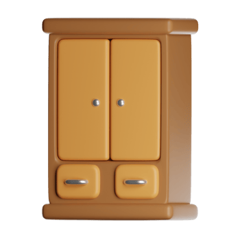 3d orange wooden cabinet with drawers on transparent background png