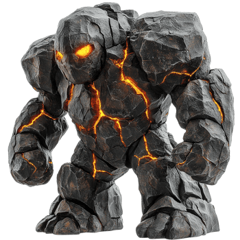 Rock Golem, a Stone Guardian with a Rugged Texture, Luminous Lava Veins, and an Imposing Physique png
