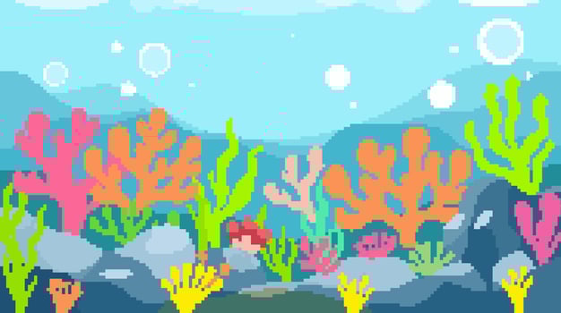 Pixel Underwater Scene with Coral and Bubbles vector