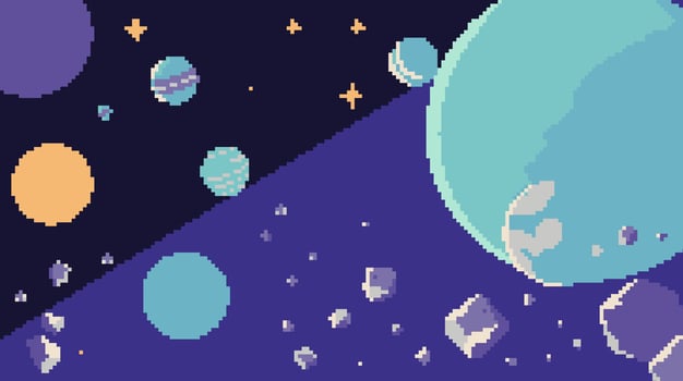 Pixelated Space Exploration Planets, Stars, and Asteroids in Digital Art vector