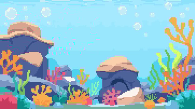 Pixel Underwater Scene with Coral Reef vector