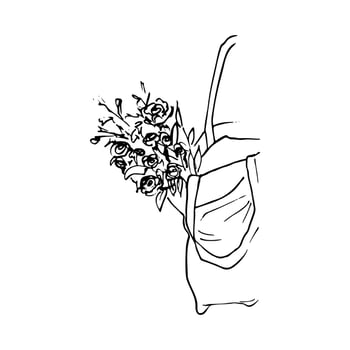 flowers sticking out of a shopper - hand drawn doodle style illustration vector