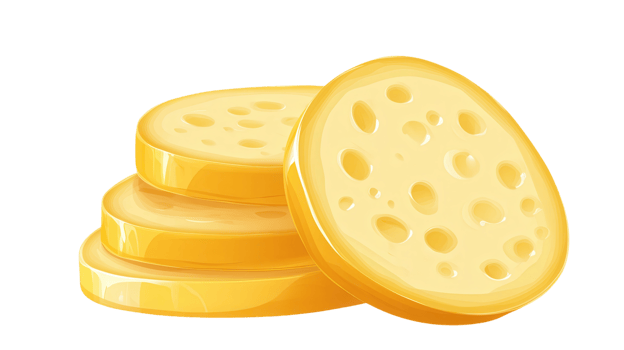 Four slices of yellow cheese are neatly placed in a stack, showcasing their creamy texture and characteristic holes png