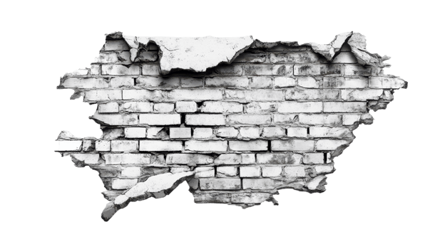 White brick wall with cracked paint reveals a sense of urban decay and weathered texture evoking loneliness and neglect png