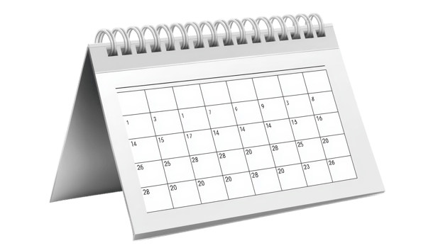 A spiral-bound calendar is set on a table, showcasing a grid of dates for effective planning png