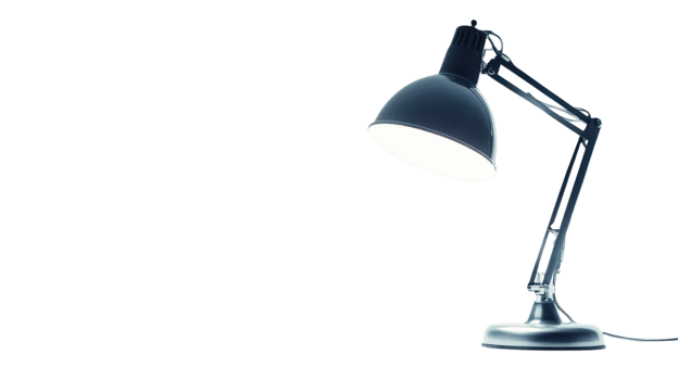 A modern desk lamp with an adjustable arm providing bright light in a clean and minimal workspace png