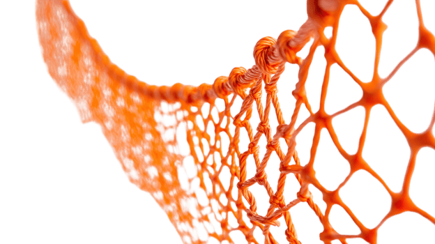 Detailed close-up of a bright orange netting, commonly seen in construction zones, emphasizing safety and visibility png