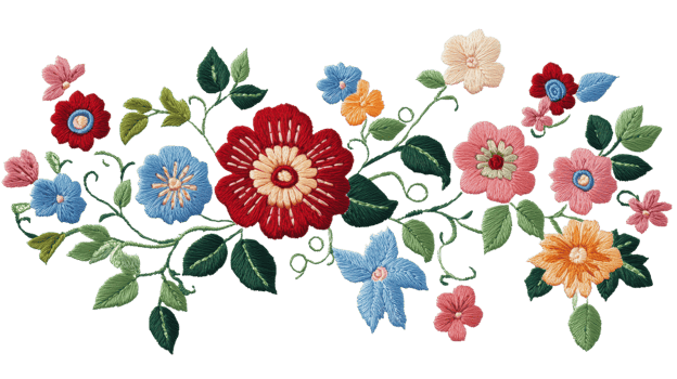 Colorful flower embroidery showcases artistic craftsmanship and creativity with bold patterns png