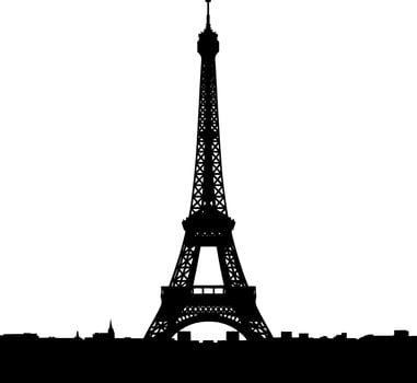 Eiffel Tower silhouette against a white background with Paris skyline France landmark vector