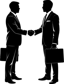 Two businessmen in silhouette shaking hands with briefcases business handshake two men vector
