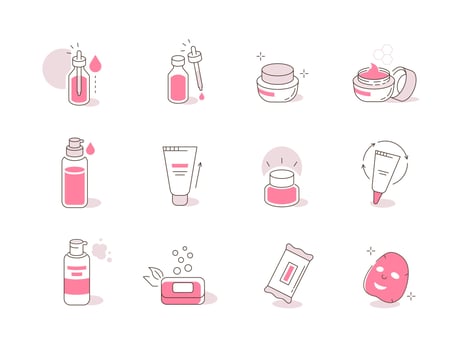Collection of skin care product icons vector