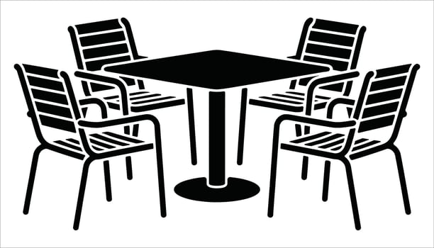 Table and Chairs Silhouette for Furniture Design vector