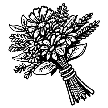 Hand drawn wildflower bouquet blooming daisy, leaves and botanical elements, vintage floral illustration art vector