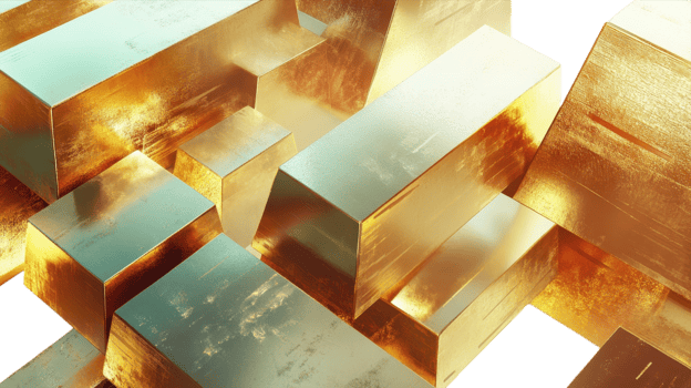Shiny golden blocks are stacked in an abstract arrangement, reflecting light with a modern artistic flair png