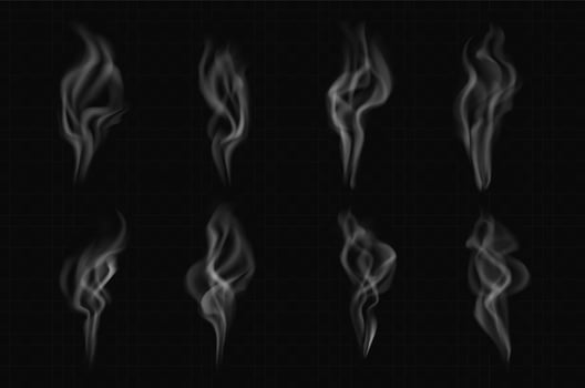 Hot coffee or tea steam realistic smoke set vector