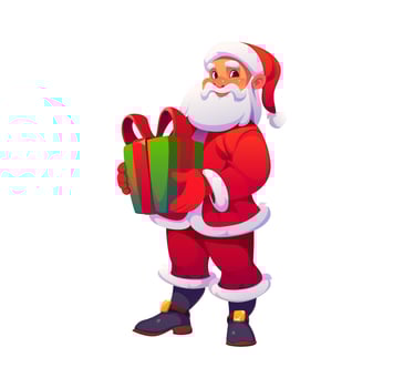Cartoon Santa holding a Christmas gift vector
