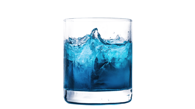 Bright blue liquid creates appealing splashes in a glass, showcasing vibrant colors and refreshing vibes png