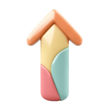 Pink yellow gradient 3d icon transparent pointing upward, representing forward momentum against arrow backdrop png