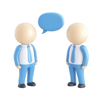 blue 3d icon user businessmen are having a conversation, represented by a large Two speech bubble between them, on a transparent background png