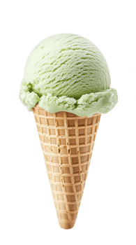 3d chocolate Mint melting chip ice cream icon over crispy waffle cone, dripping against transparent background png