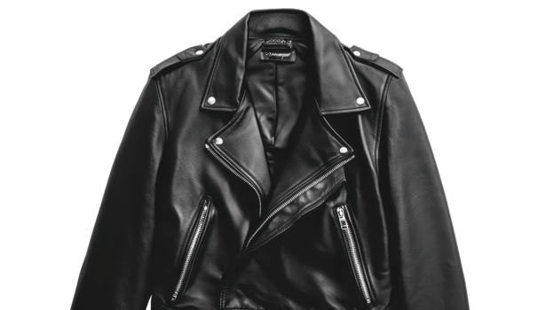 Black leather jacket with distinctive zippers and details displayed, showcasing a classic design ideal for any outfit png