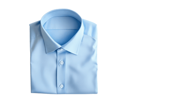 A neatly folded light blue dress shirt showcases its crisp design and quality in a bright setting png