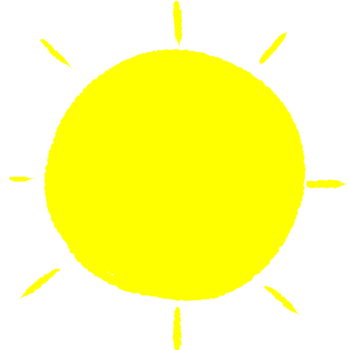 Cute yellow sun icon with simple rays Hand drawn cartoon style png