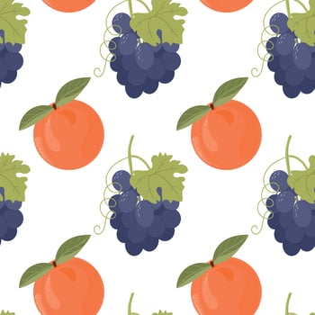Grape and orange fruit pattern vector