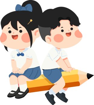 Two school kids sitting on a pencil png