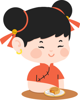 Chinese girl eating cake png