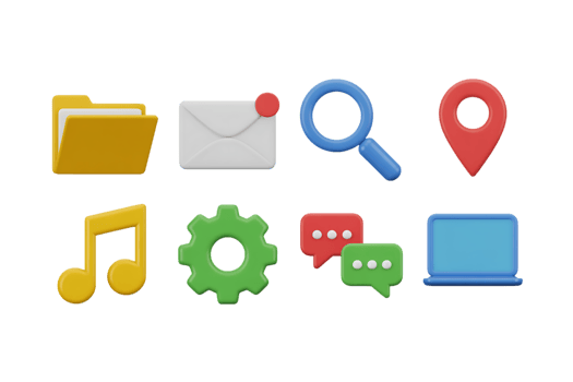 Colorful digital icons collection isolated on a transparent background png