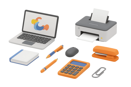 Isometric office supplies collection isolated on a transparent background png