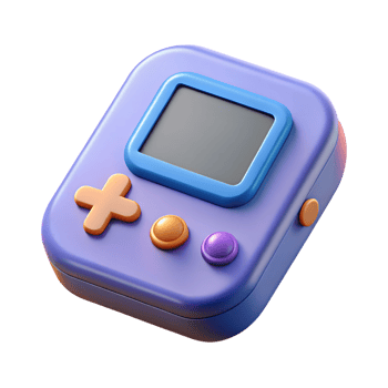 Purple handheld gaming device with colorful buttons isolated on a transparent background png