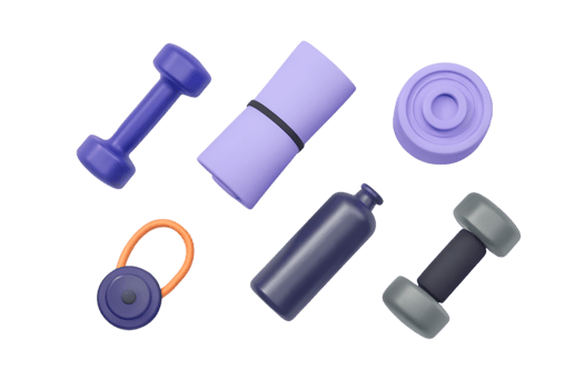 Purple blue gray exercise equipment isolated on a transparent background png