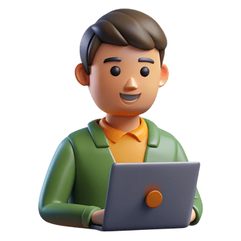 Young man working on laptop isolated on a transparent background person computer png