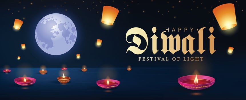 Diwali festival with lamps and lanterns vector