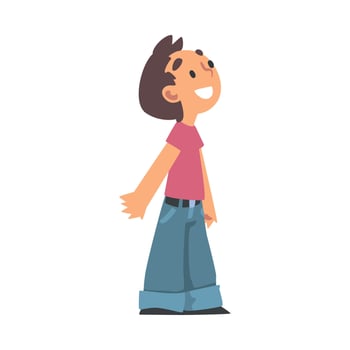 Cute Little Boy with Beaming Smile Standing and Looking Up Illustration vector