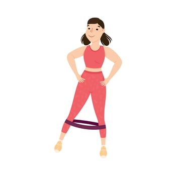 Young Female in Athletic Wear at Gym Doing Physical Exercise and Workout with Resistance Band Illustration vector
