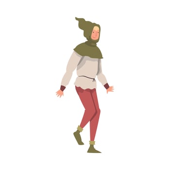 Young Medieval Male Peasant in Pointed Hat Walking Illustration vector