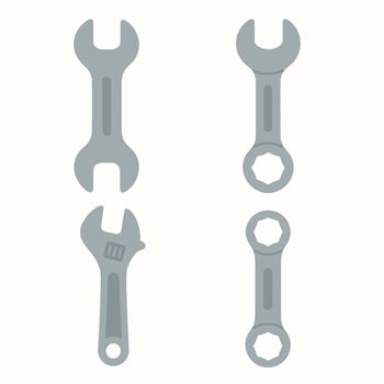 Flat Design Wrench Tool Set Mechanical Work Equipment Spanner Illustration vector