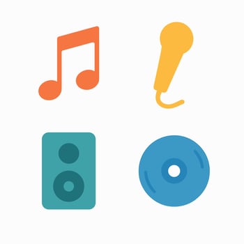 Flat Design Music Element Set with Mic, Note, Speaker, and Disc vector
