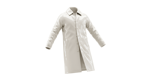 Stylish white long coat with a glossy finish elegantly displayed on a transparent background for fashion design projects. png