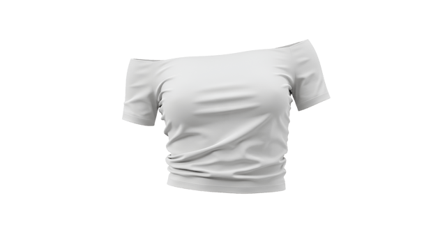 A stylish white crop top with an off shoulder design, perfect for fashion layouts and summer apparel mockups with transparent background. png