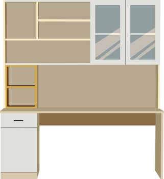 Stylish desk setup with storage, ideal for a modern home office or study space, perfect for organization vector