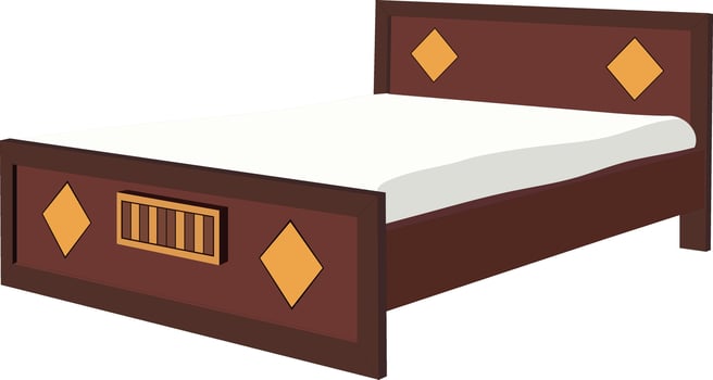 Elegant wooden bed for relaxing sleep in bedroom with comfortable mattress and stylish design furniture vector