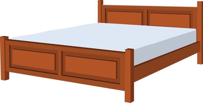 Classic wooden bed frame with mattress, offering comfortable sleep and restful nights in your home vector