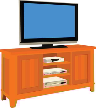 Stylish orange TV stand with modern flat screen television for vibrant home entertainment vector