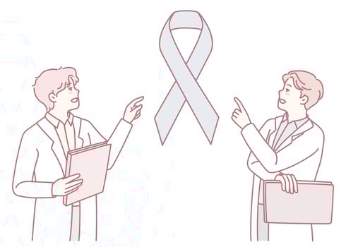 Doctors discussing awareness ribbon significance vector