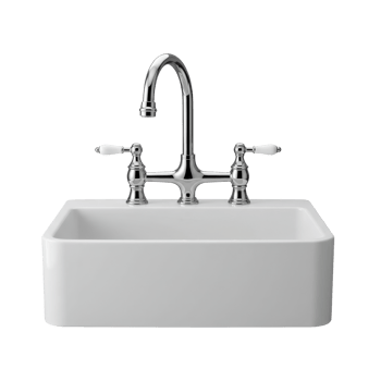 Classic white ceramic kitchen sink with a vintage chrome faucet for a luxury retro interior png