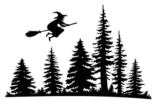 Witch flying over forest silhouette vector